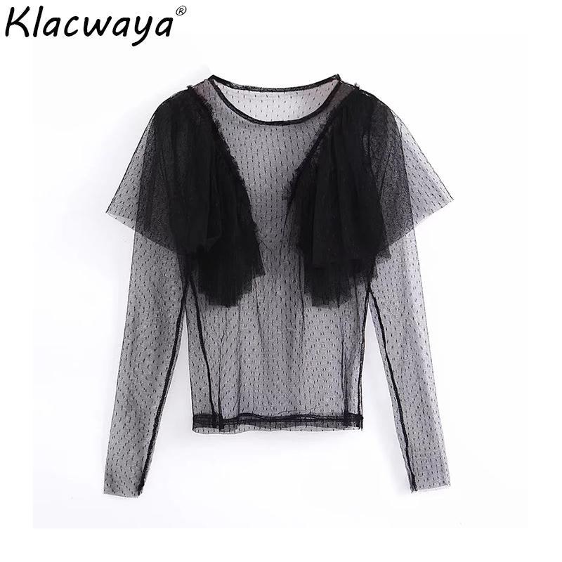 

Women Black Transparent Organza Blouse Shirts 2021 Summer Beach Fashion Ladies Elegant Sun Shirt Parties Girls Chic Tops Femme Women' Blous