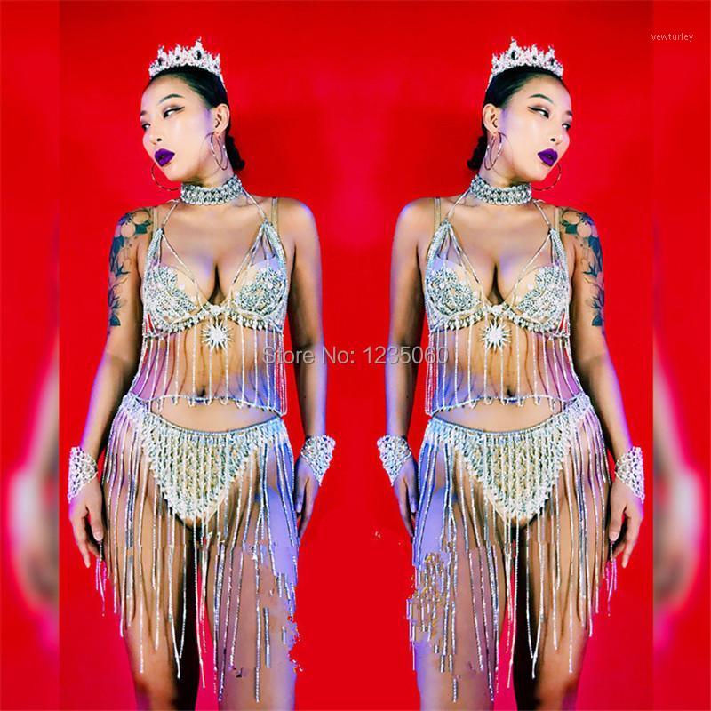 

Party Decoration Christmas Halloween Rhinestone Bikini Suit Clothes Dance Team Women's Costumes Goddess Sexy Lady Event Masquerade Dress
