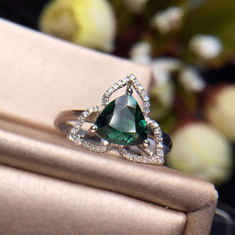 

Cluster Rings Fine Jewelry Real Pure 18 K Gold AU750 100% Natural Green Tourmaline Gemstone 1.26ct Female Brazil Origin For Women's Gift, Golden;silver