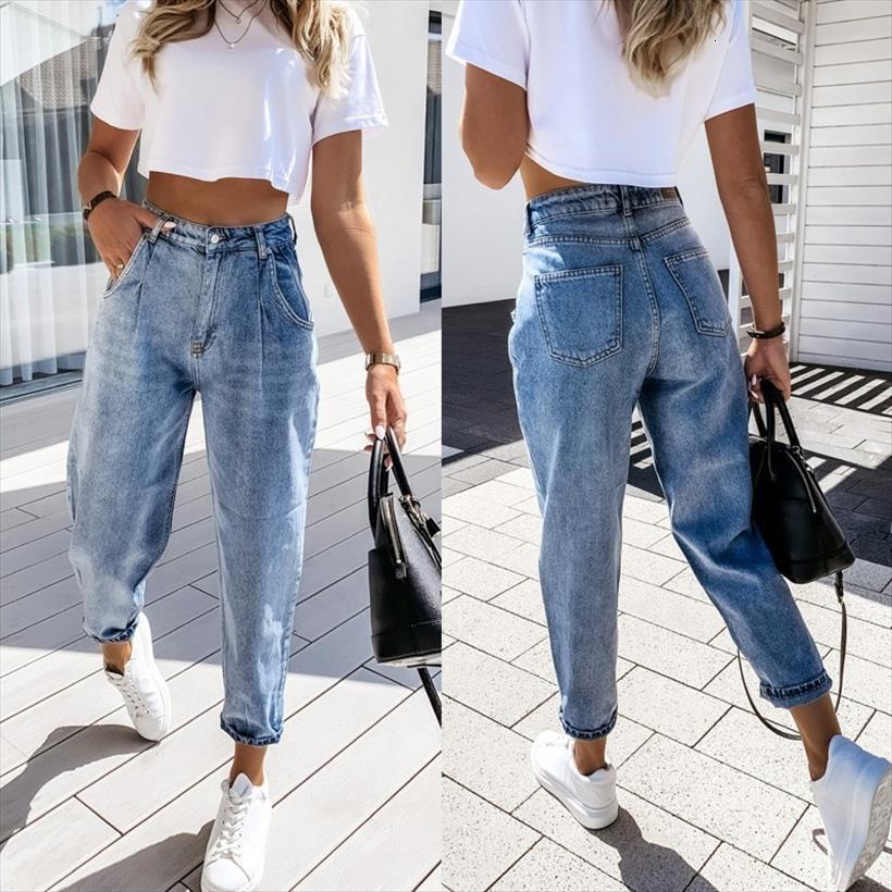 

harem denim pants high waist womens jean washed autumn winter bleached casual trousers baggy work vintage, Blue