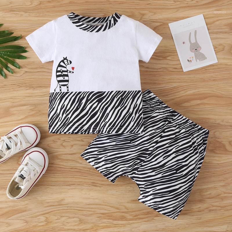 

Summer Baby Boy Clothes Set 2 Pcs Sets Cartoon Zebra Print Patchwork Short Sleeve T-shirt+short Pants Girl 0-18M Clothing, White