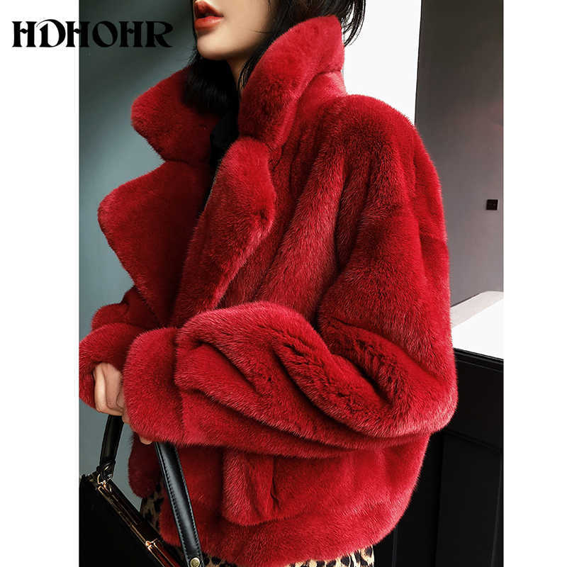 

HDHOHR New Imitation Mink Fur Coat Women Fashion Essential Natural Mink Fur Coat Short Christmas Red Outerwear Winter Jacket Q0827