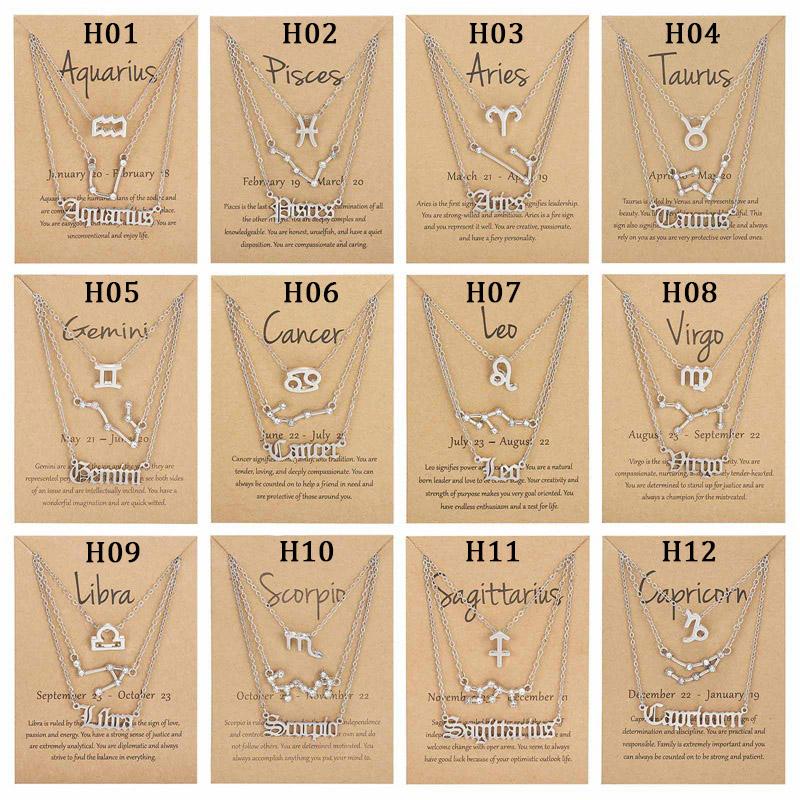 

Pendant Necklaces 3Pcs/Set 12 Constellation Couple Lover Fashion Cardboard Star Zodiac Sign Charm Pisces Necklace Jewelry Gifts