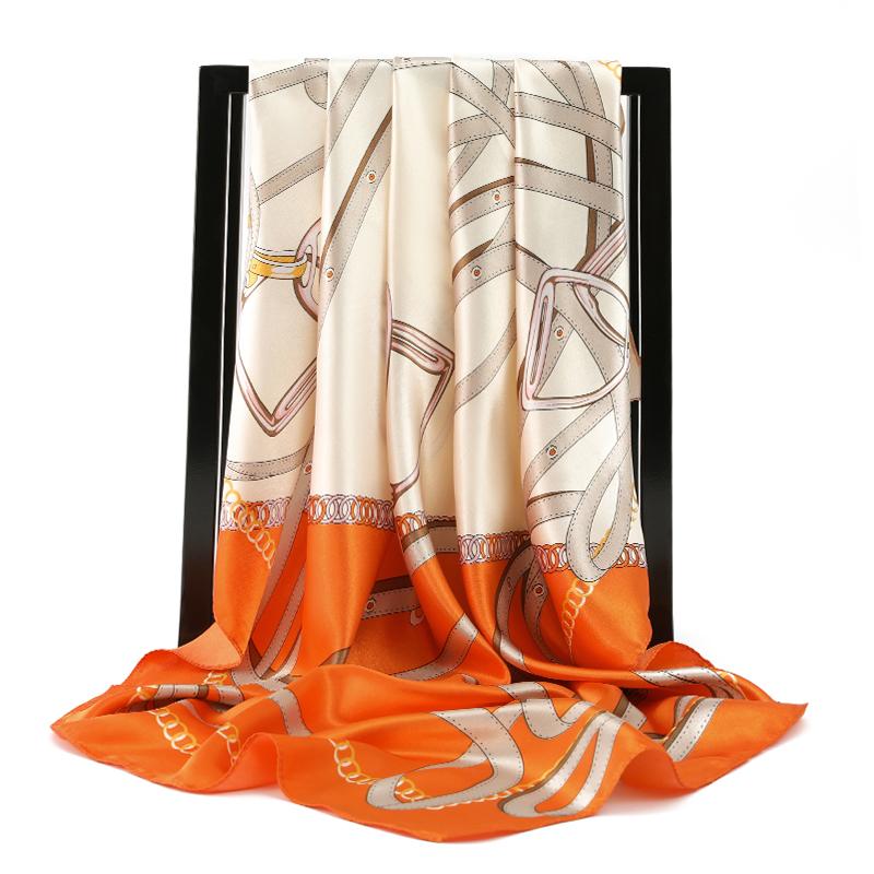 

Fashion Chain Print Square Head Scarves Lady Shawls Silk Scarf Women Foulard Satin Hijab 90*90cm Infinity