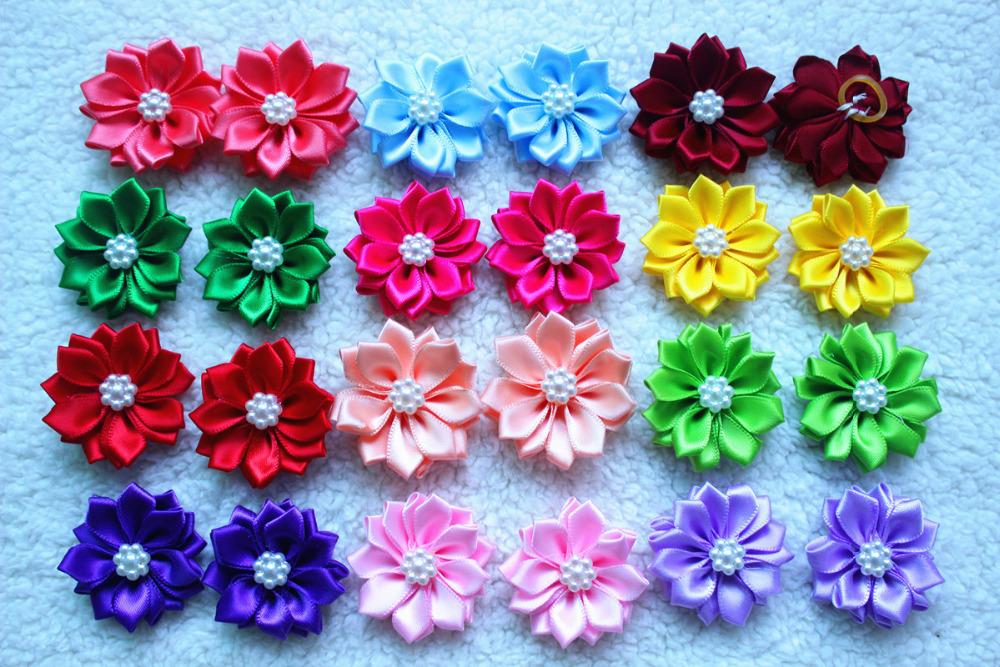 

Dog Apparel 100pcs/lot Pet Hair Bows Rubber Bands Petal Flowers With Pearls Grooming Accessories Product, Mix colour