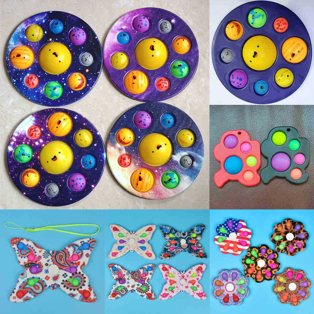 

Starry Happy Planet push pop bubbles popper sensory fidget finger toys eight planets flower board butterfly spinners key ring stress relief puzzle keychain G628PKE