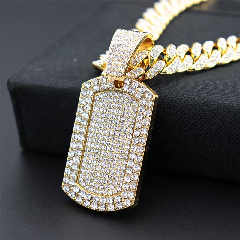 

Iced Out Cubic Zircon Cuban Link Chain Dog Tag Pendant Necklace For Men Hip Hop Jewelry Xmas Gift Drop Necklaces, Silver