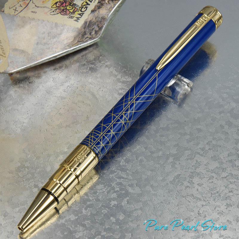 

High Quality Classic Ballpoint Pen Slender Drawing Luxury School Office stationery+Gift Refills & Plush Pouch, Blue;orange