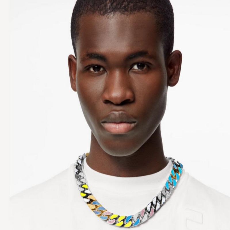 

2021 Hip hop Engrave Four Leaf Flower Colored Enamel Men Necklace Jewelry 316L Titanium steel zircon Bracelet Holiday suit gifts