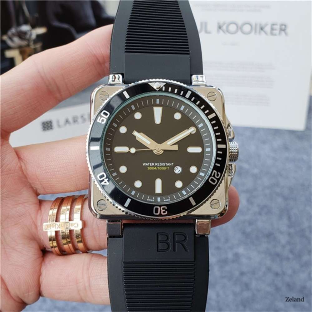 

Luxury mens es swiss brand br 03 quartz movement designer square case rubber band ceramic waterproof watch montre de luxe catstore, Silver blue