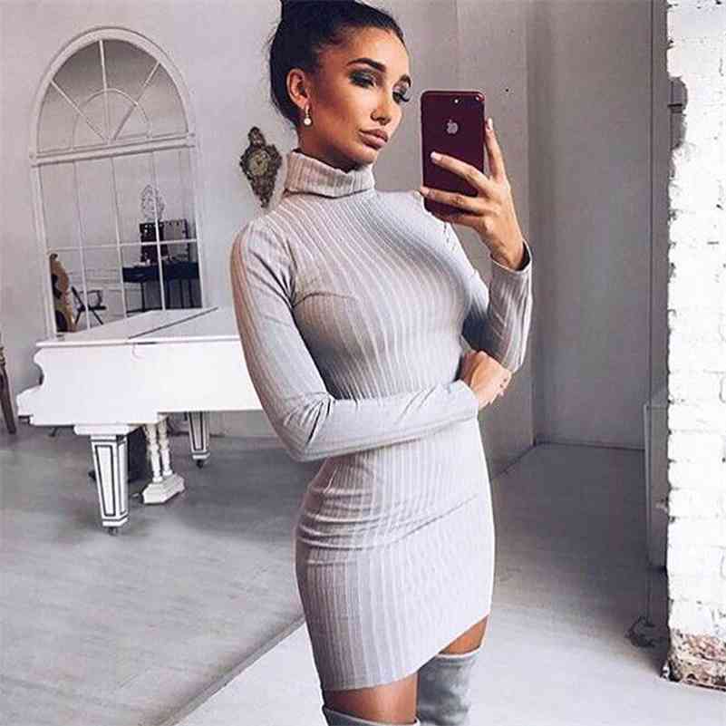 

Vestidos Autumn Winter Women Sweater Dress Rib Solid Color Slim O-Neck Long-Sleeved Casual Long Knit Dress 210518, Burgundy