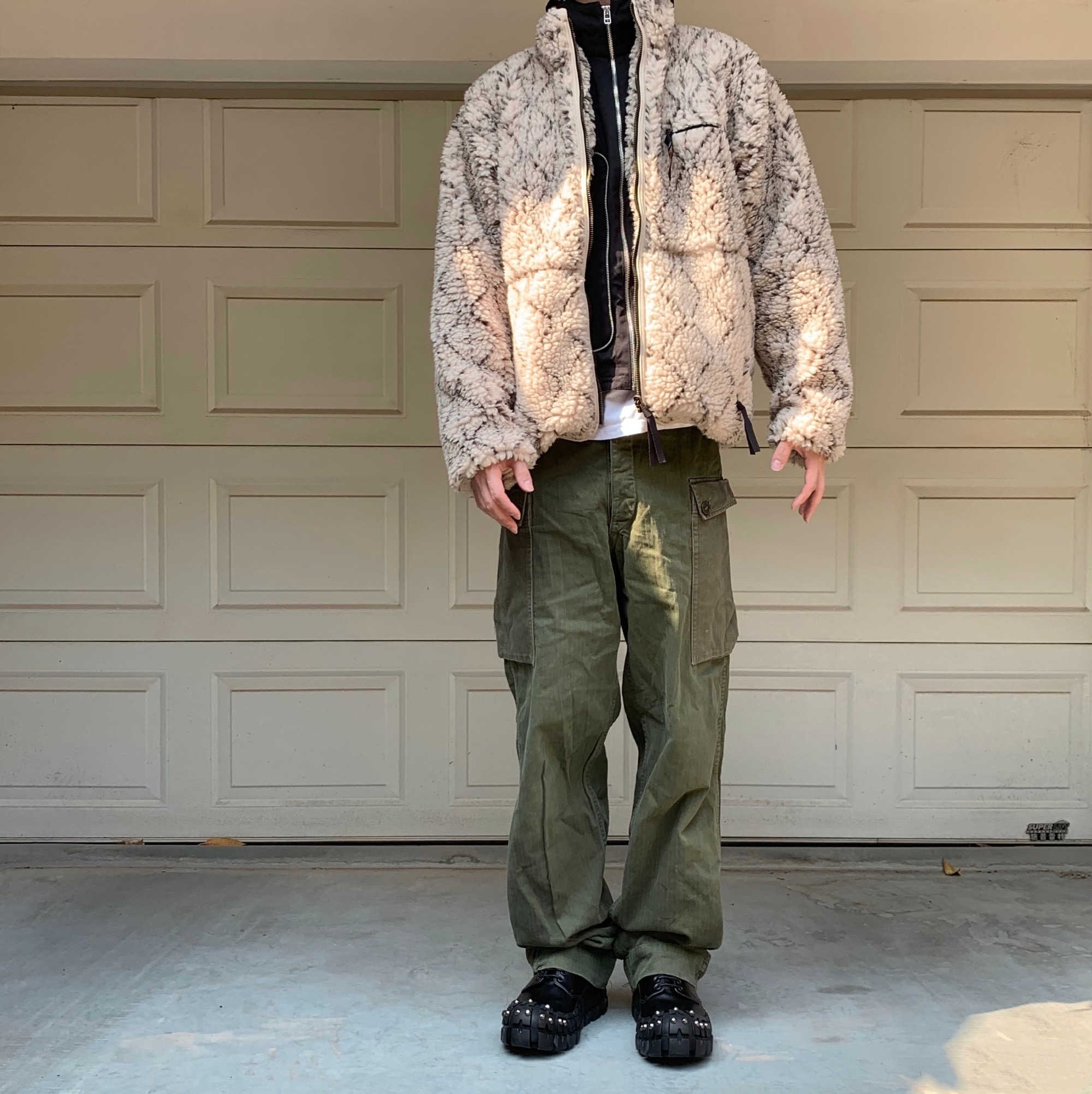 

Kapital Khaki fleece double side jacket lamb print warm