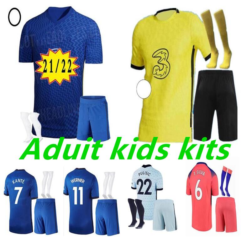 

CFC 21-22 ABRAHAM WERNER HAVERTZ CHILWELL ZIYECH Soccer Jerseys 2021 2022 PULISIC Football Shirt KANTE MOUNT Men Kids sets Kits tops, Black;yellow