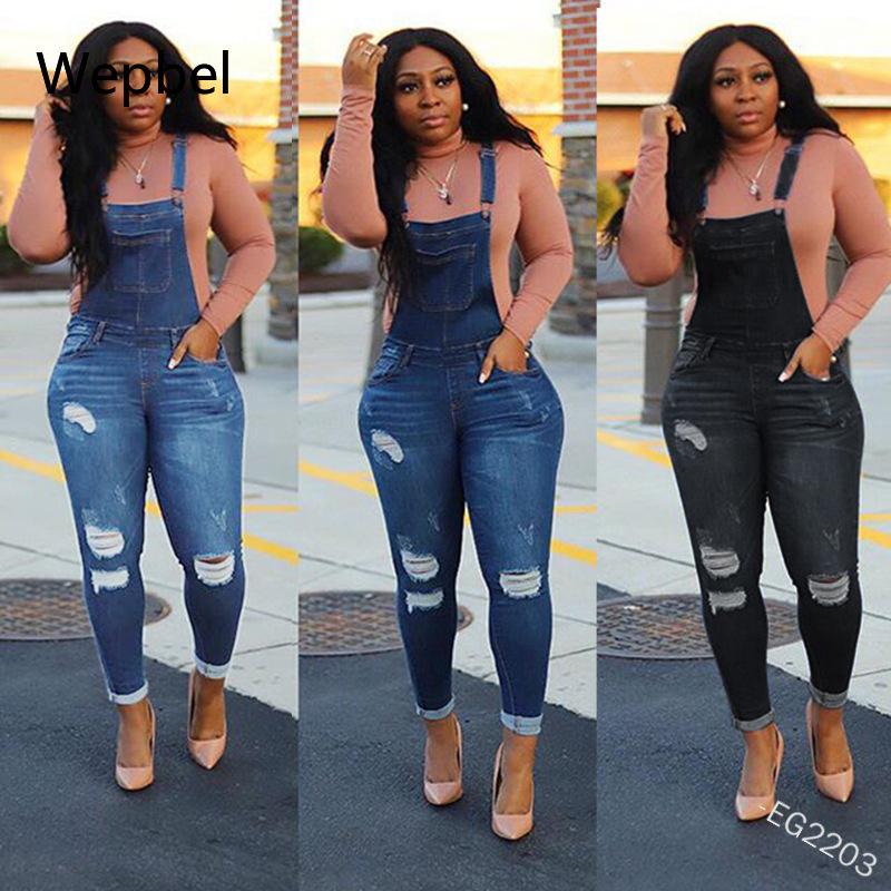 

Women' Jeans Wepbel Skinny Denim Hemming Pants Jumpsuits Plus Size Overalls Fashion Holes Summer Women Casual Washed Trousers, Black