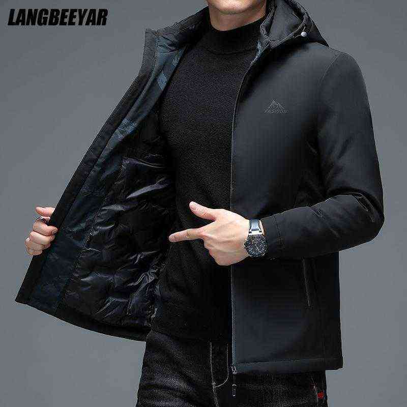 

Top Grade Designer Brand Casual Fashion With Hood Winter Warm Jacket Men Duck Down Windbreaker Puffer Coats Mens Clothing 2021 Y1103, Black