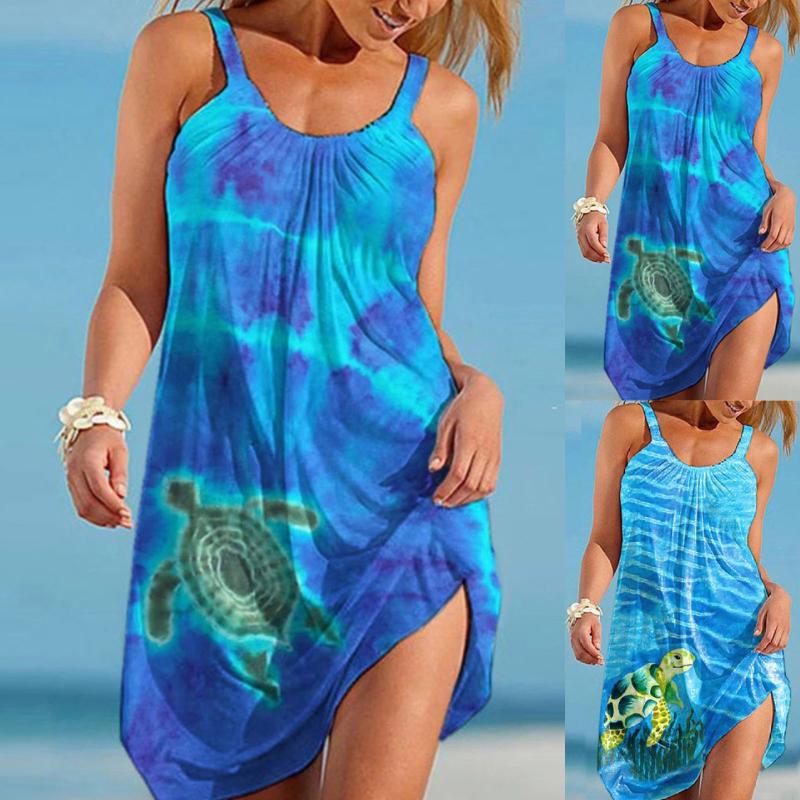 

Casual Dresses Dress Sets Women Cartoon Sea Turtle Printed Beach Sleeveless Short Tank Bohemian Ropa Mujer Verano 2021, Db