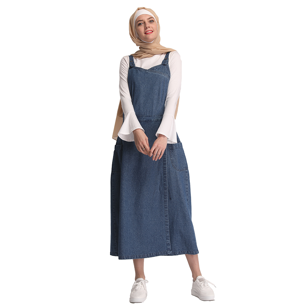 

Eid Mubarak Denim Abaya Dubai Turkey Muslim Fashion Strap Dress Islam Clothing Abayas For Women Robe Musulman De Moda Femme