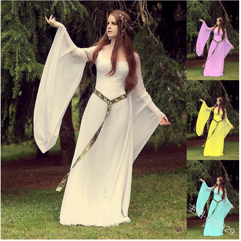 

Casual Dresses Women Dress 19th Century European Costumes Woman MedievalHooded Vestido Vintage Victorian Gothic Princess Solid Color Dre, Yellow