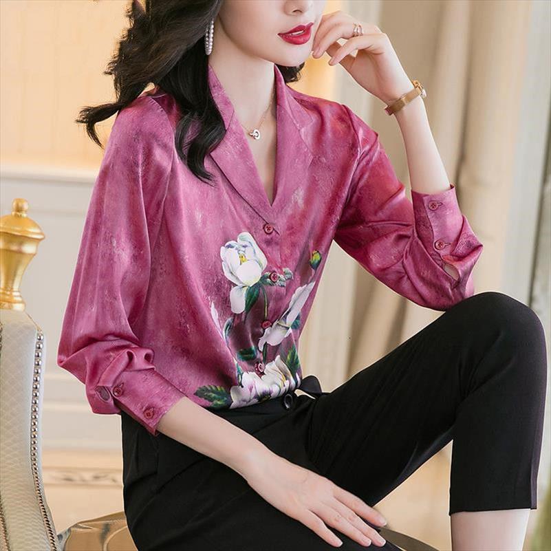 

print chiffon long sleeve womens shirt loose buttoned autumn fashion wear office lady casual plus size, White