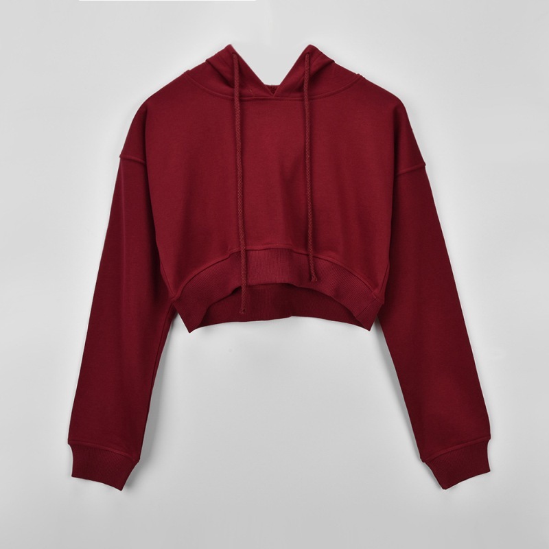 

Solid Gray Hooded Crop Top Women's Sweatshirt Long Sleeve Lace Up Women Hoodies Sexy Autumn Fashion Female Clothes 210518, White
