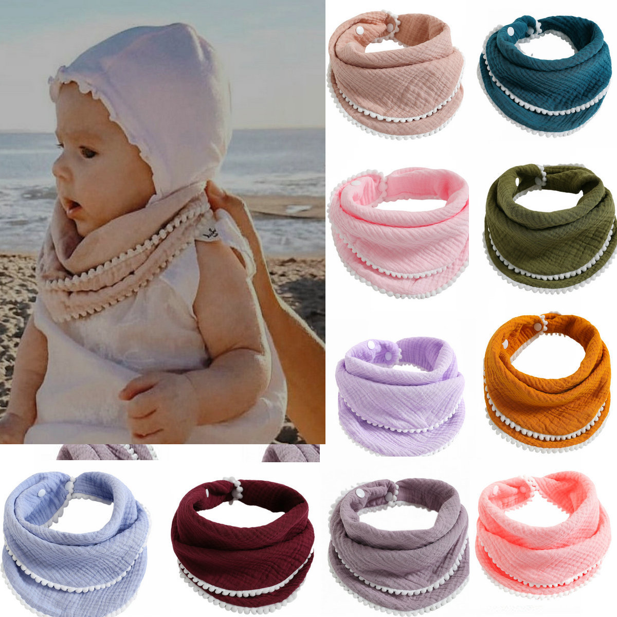 Lace Overlock Baby Infants Gauze Bib Scarf Water Towel Bath Wash handkerchief Soft Toddlers Newborn Children's Bandana Burp Cloth Feeding Sa-image-689018650