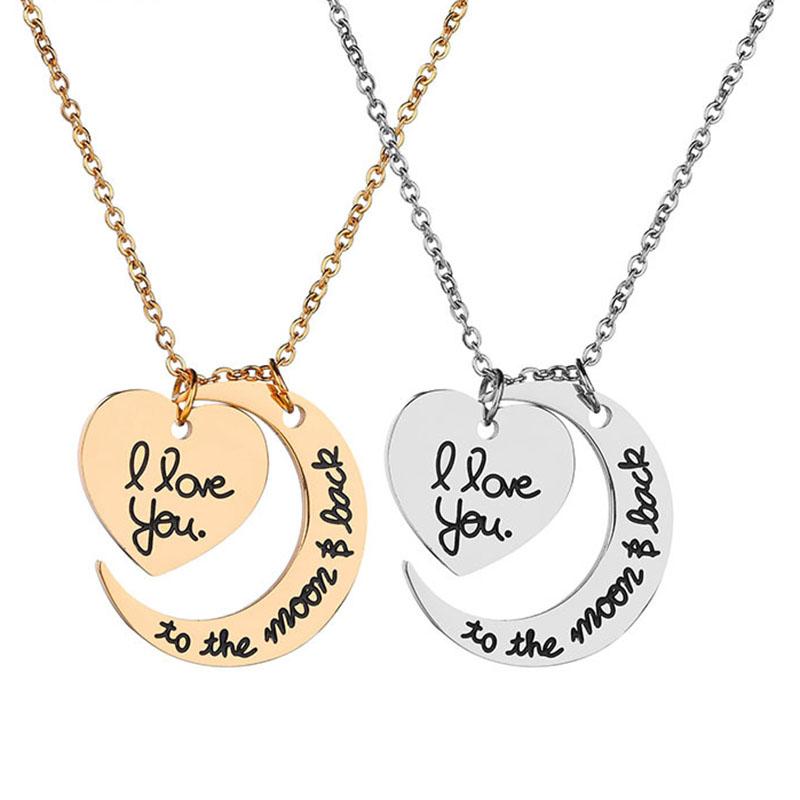 Pendant Necklaces Couple Necklace Moon Heart Shape I Love You Unisex Lovers Couples Jewelry Fashion Gift Accessories-image-709027996