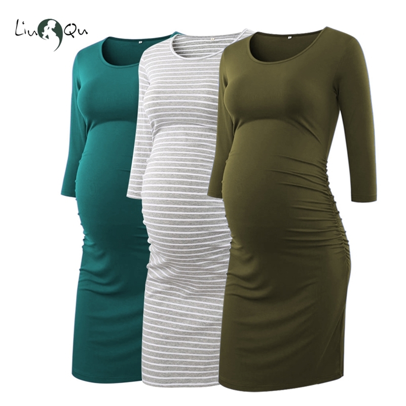 

Pack of 3pcs Side Ruched Maternity Dresses Pography 3 quarter Sleeve Bodycon Pregnancy Dress Session Wrap Baby Showers 210721, Pic