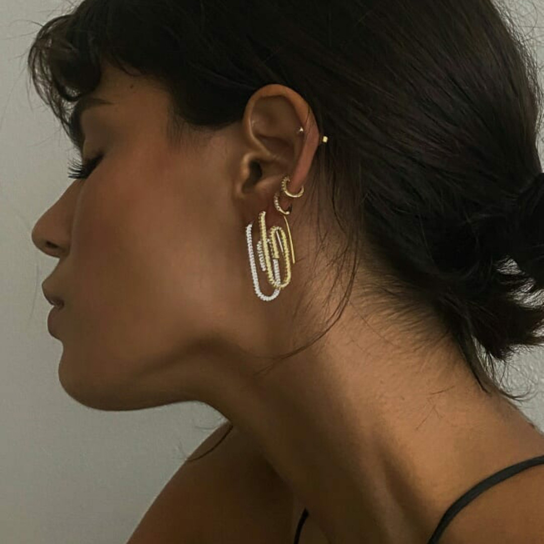 

California Niche Designer Luv Aj Same Full Drill Zircon Earrings 3d Modeling U-shaped Ear Hook Color Protection