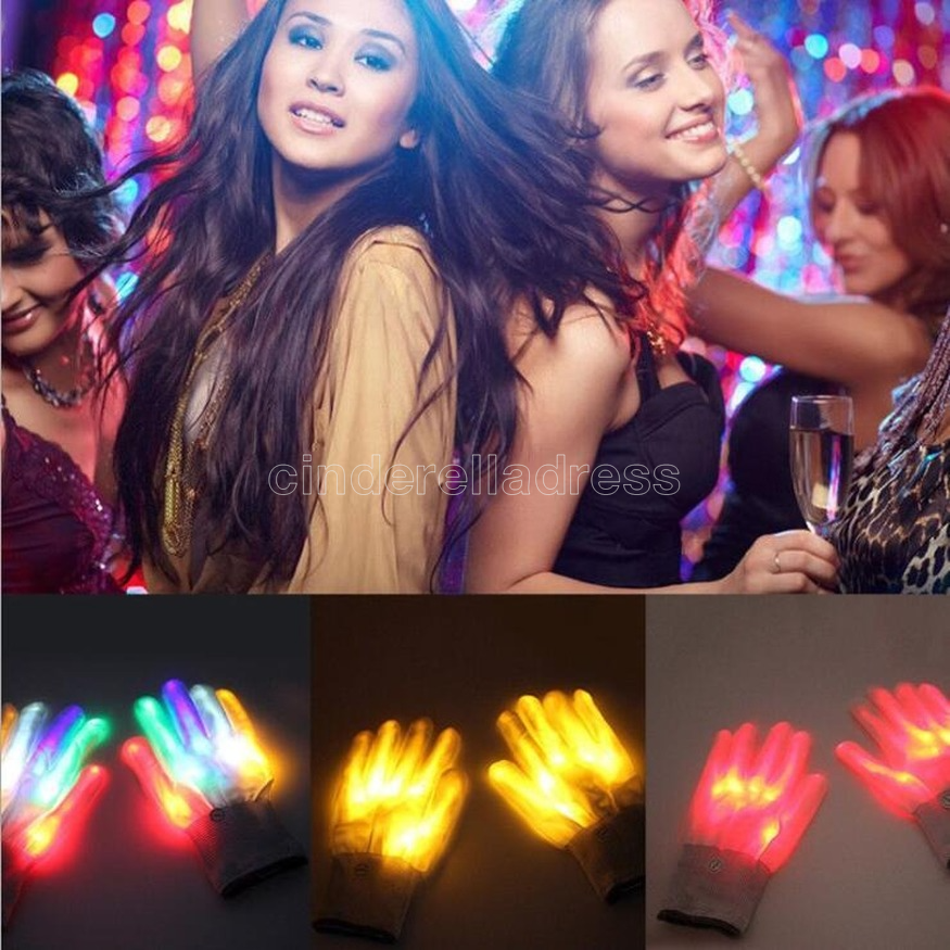 

Party Christmas gift LED colorful rainbow glowing gloves novelty hand bones stage magic finger show fluorescent dance flashing glove CT01