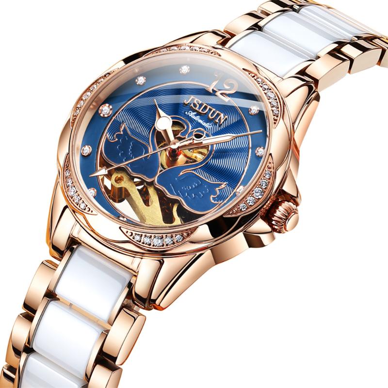 

Wristwatches Hollow Fashion Ladies Watch Automatic Women Mechanical Watches Waterproof Sapphire For Woman Reloj, White