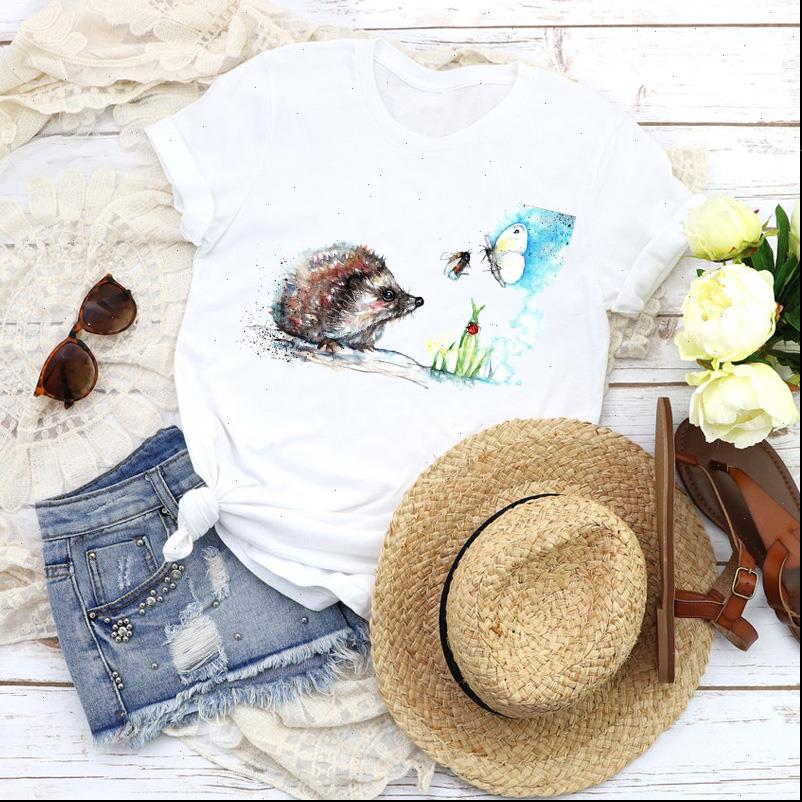 

women graphic womens animal watercolor short sleeve 90s cartoon fashion tees clothing female print t shirt, White
