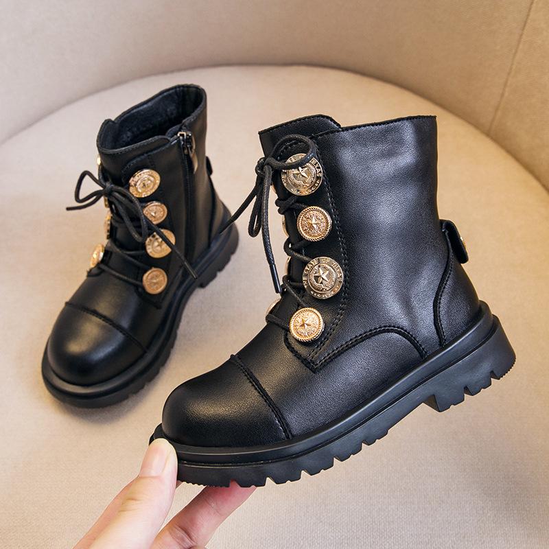 

Boots Girls Fashion 2021 Autumn And Winter Children' Short Princess British Style Cotton, Black;grey