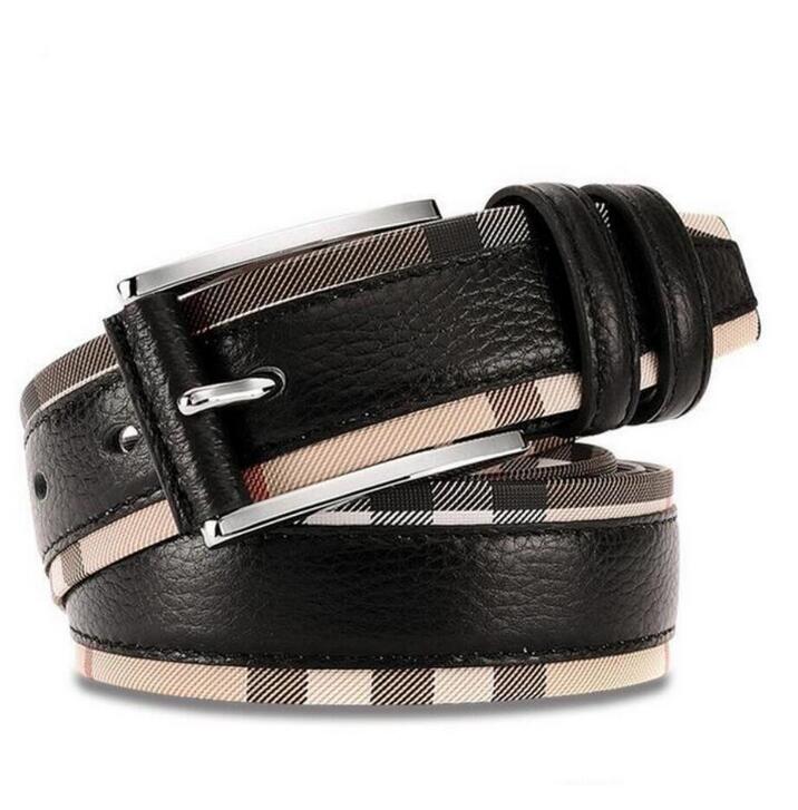 

New Luxury Genuine Leather Belt for Men and Women Fashion Pin Buckle Plaid Belt High Quality Cowhide Designer Belts, Black