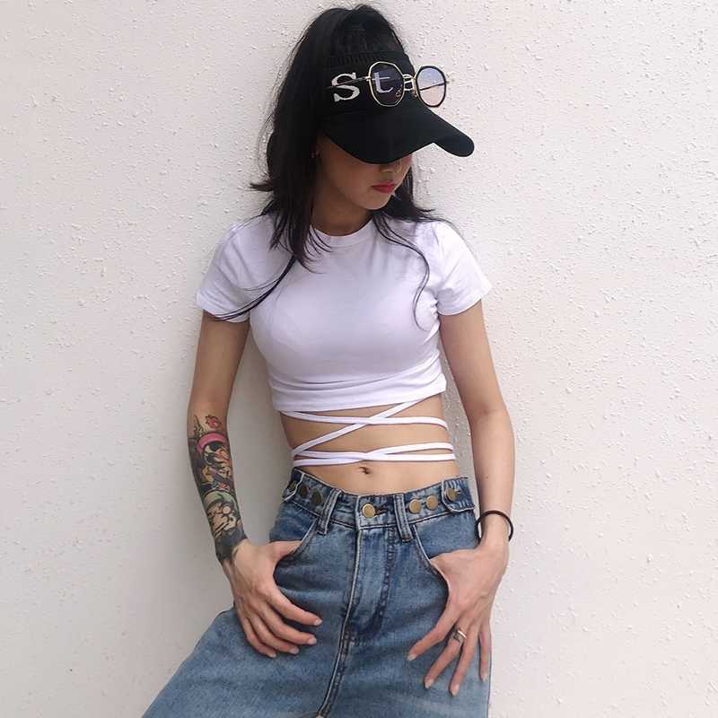 

Spanish Summer High-Waist Lace-Up Short Top Tight-Fitting Sexy Short-Sleeved Crop Women High Street Fashion 210604, Black
