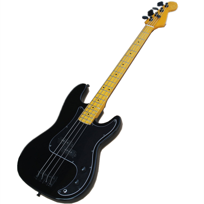 

Custom 4 strings Retro Yellow Maple Fingerboard Electric Bass Guitar with Black hardware,pickguard,2 pickups,offer customize