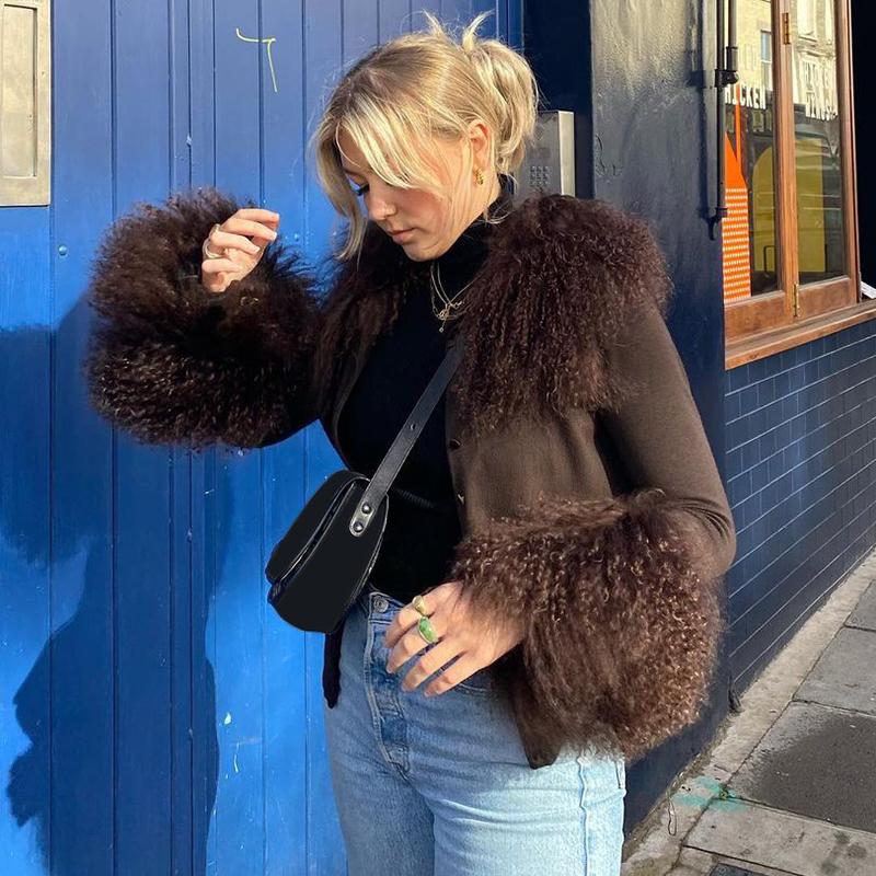 

Women' Jackets 2021 Y2K Streetwear Fur Trim Cute Cardigan Women Winter Autumn Single Breasted Elegant Fashion Long Sleeve Sweats Tops, Style 2 white