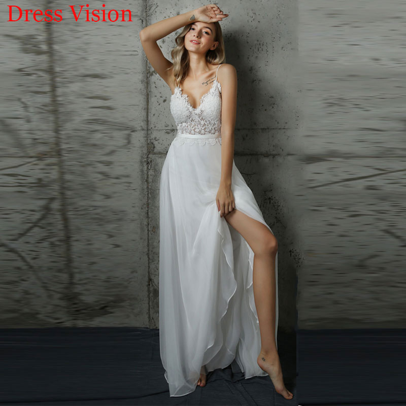 

Sexy V-neck Backless Light Wedding Dresses Vestidos De Novia Robe De Marie Robe De Soire Mariage, White