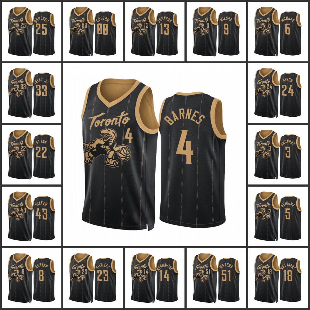 

Toronto Raptors''Scottie Barnes Fred VanVleet Khem Birch Gary Trent Jr. DJ Wilson Pascal Siakam Custom City Black Edition 2022 75th Anniversary Jersey
