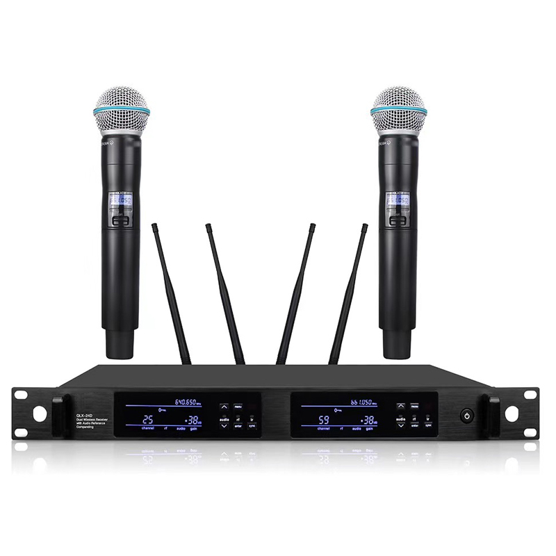 

QLX-24D High Quality UHF Profeesional Dual Wireless Microphone System Stage Performances with Two Wireless Microphone