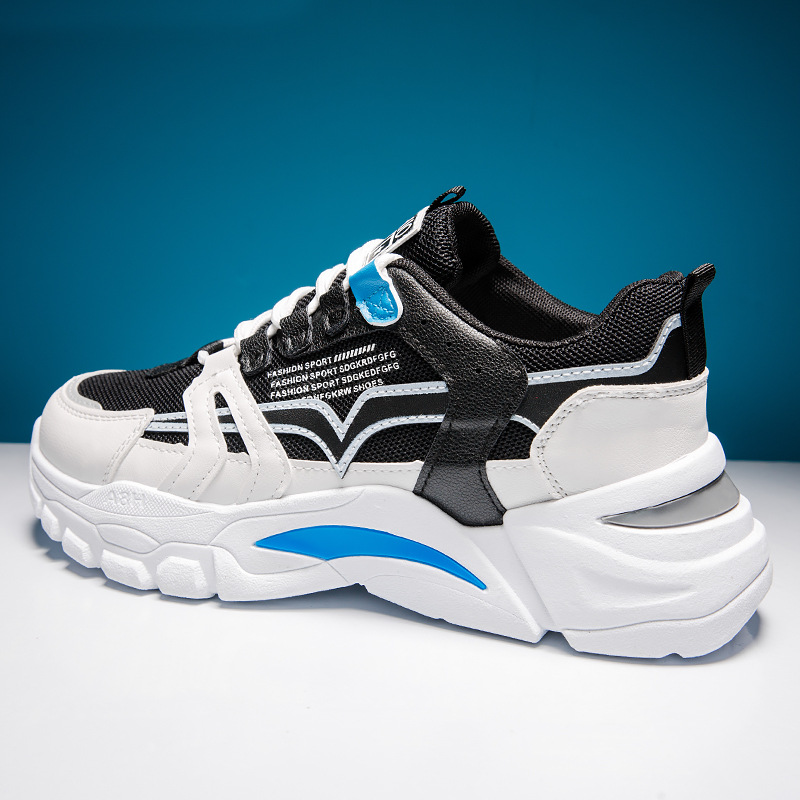 

Fashion Stylish Men Casual Shoes Flat mesh PU Leather men's Climbing Sneakers Shoe factory direct Trainers sport walk top quality, Black and white