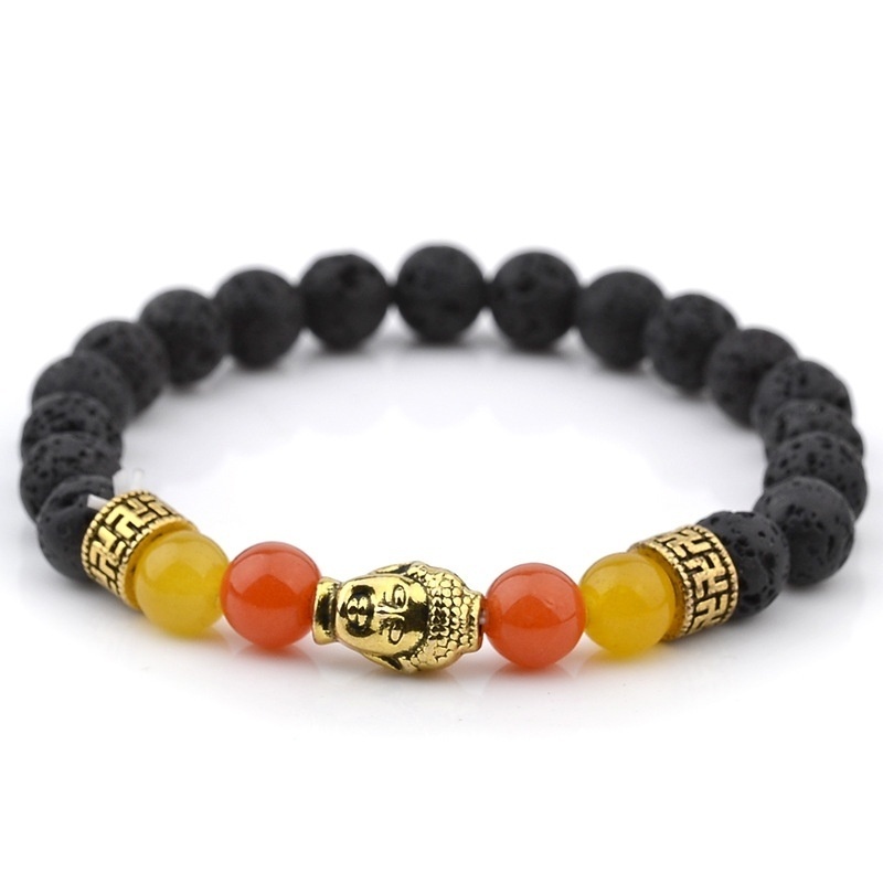 

Natural Stone Beads Bangle Gold Buddha Plate Bracelets Energy Healing Stone Yoga Bracelet