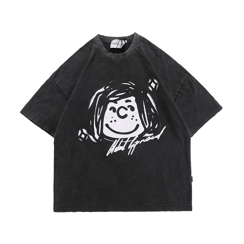 

High Street Washed Short-sleeved T-shirt Men's and Women's Oversize Cotton Casual Summer Tshirts, White;black