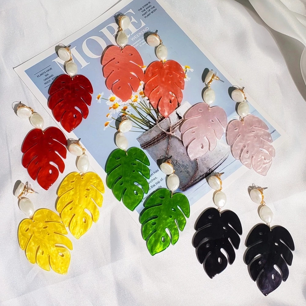 

Acrylic Resin Earrings Dangle za Leaf Earrings For Women Long Pendant Earrings Fashion Jewelry Gift
