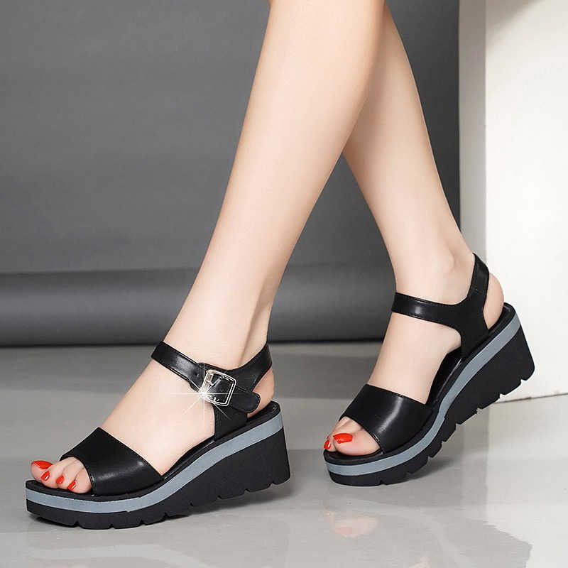 

2020 Summer Shoes Women Wedges Heels Sandals Young Ladies Casual Open toe Black White Wedge Heel 6cm Y0721