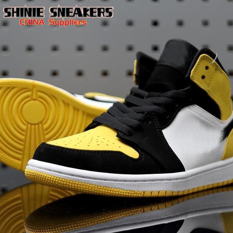 

1 Mid Yellow Toe BLACK MAIZE WHITE golf tennis mens designer trainers shoes