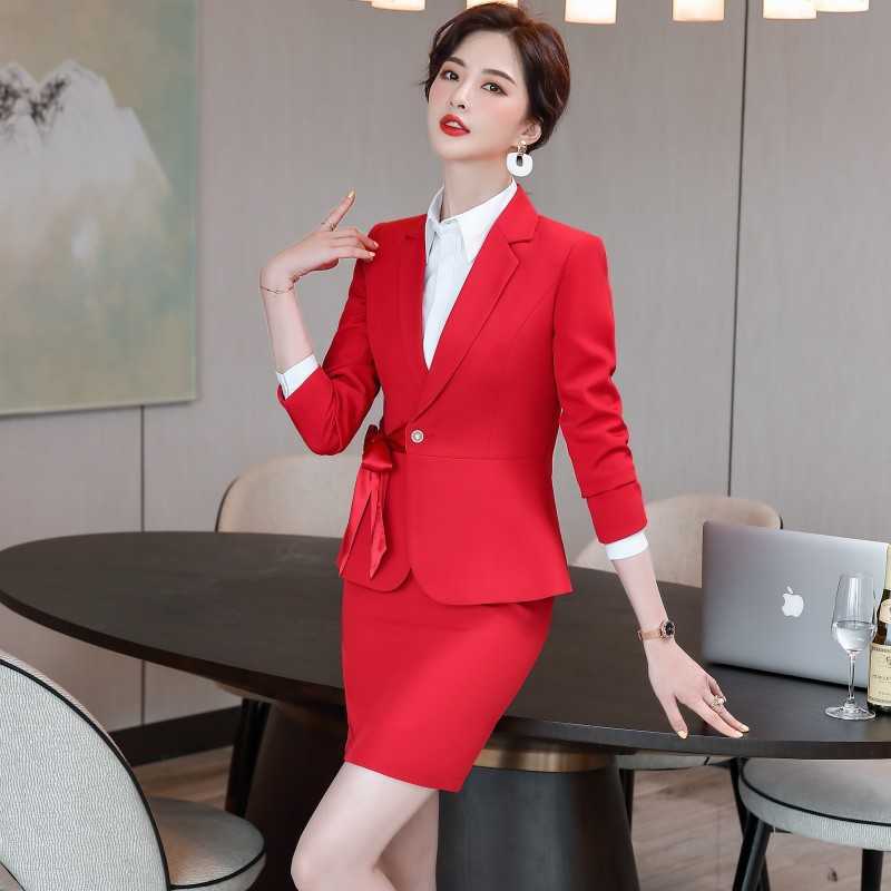 

Professional Women' Suits Office Pants Two-piece Autumn Casual Ladies Jacket Female Work Clothes Interview Outfit 210527, Blazer skirt a