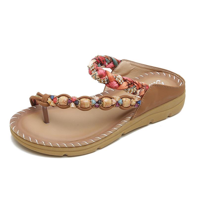 

Sandals Elastic Ankle Strap Flats For Women Bohemian Beach Comfortable Slip On Platform Flip Flops Ladies Shoes Sandalias, Black