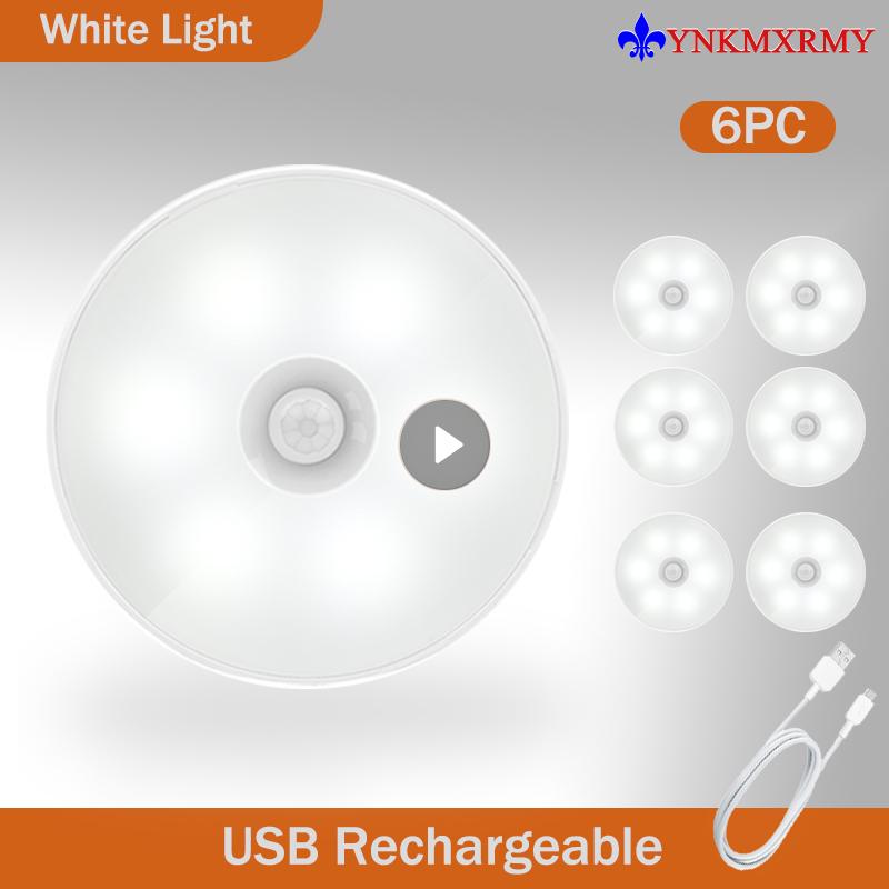

Night Lights Wireless Round Motion Sensor LED Light USB Rechargeable Cabinet Lamp Bedside For Bedroom Home Decoration