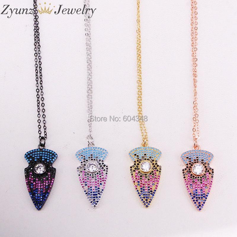 Pendant Necklaces 5 Strands ZYZ320-5845 Micro Pave CZ Arrow Necklace, Metal Plated Cubic Zirconia, Multi-color Arrowhead Charm Beads-image-706983675