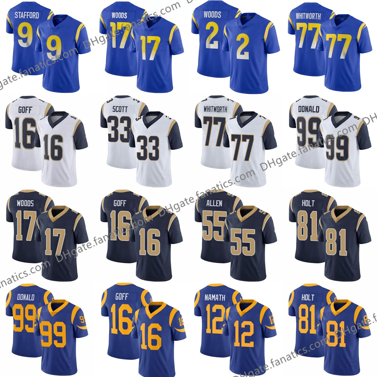 

Custom Matthew Stafford Aaron Donald Football Limited Jalen Ramsey Robert Woods Von Miller Odell Beckham Jr Tutu Atwell Darrell Henderson Je, Black;red